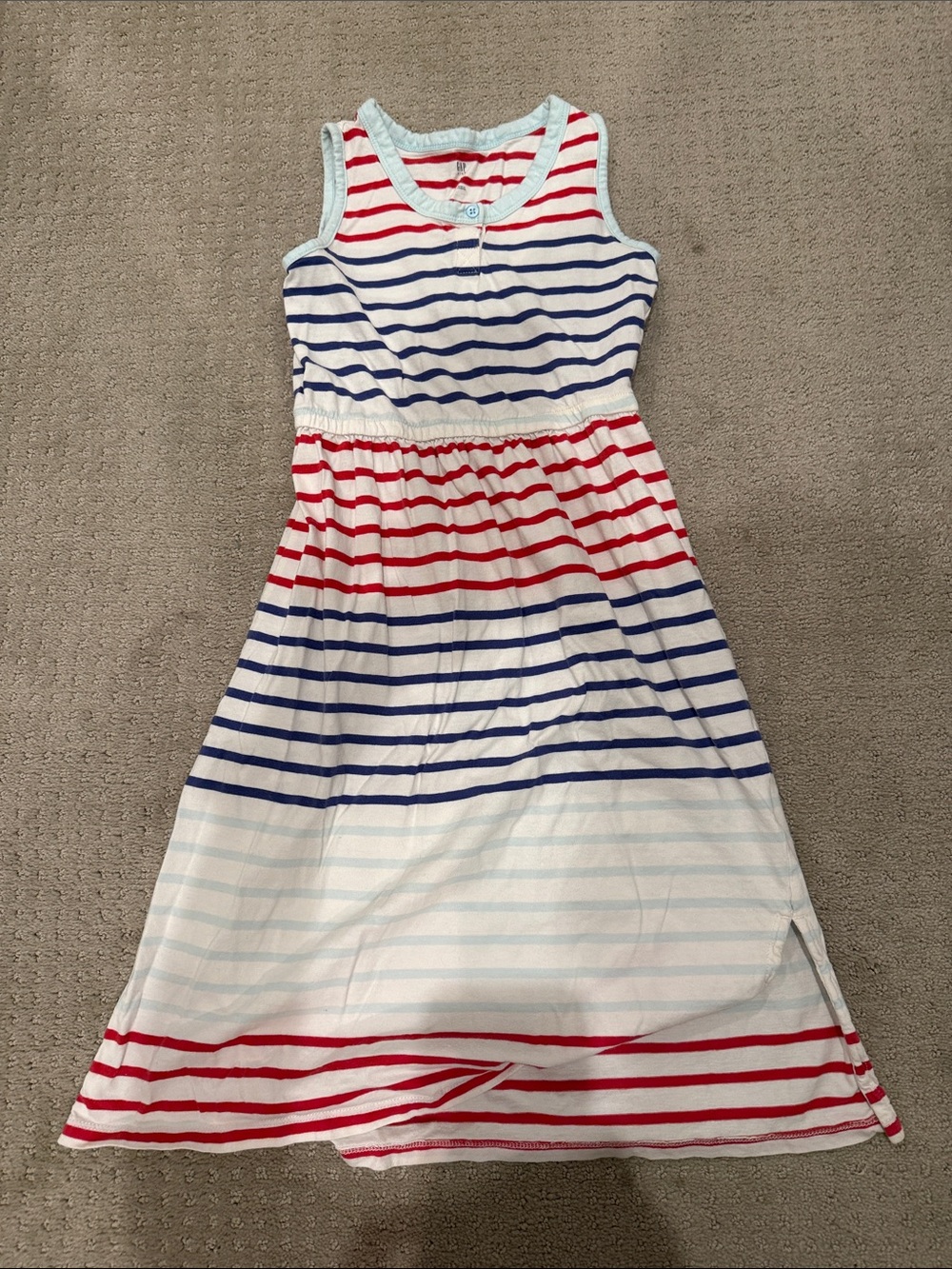 GAP Girls' Sleeveless Striped Maxi Dress in Red, Blue, and White